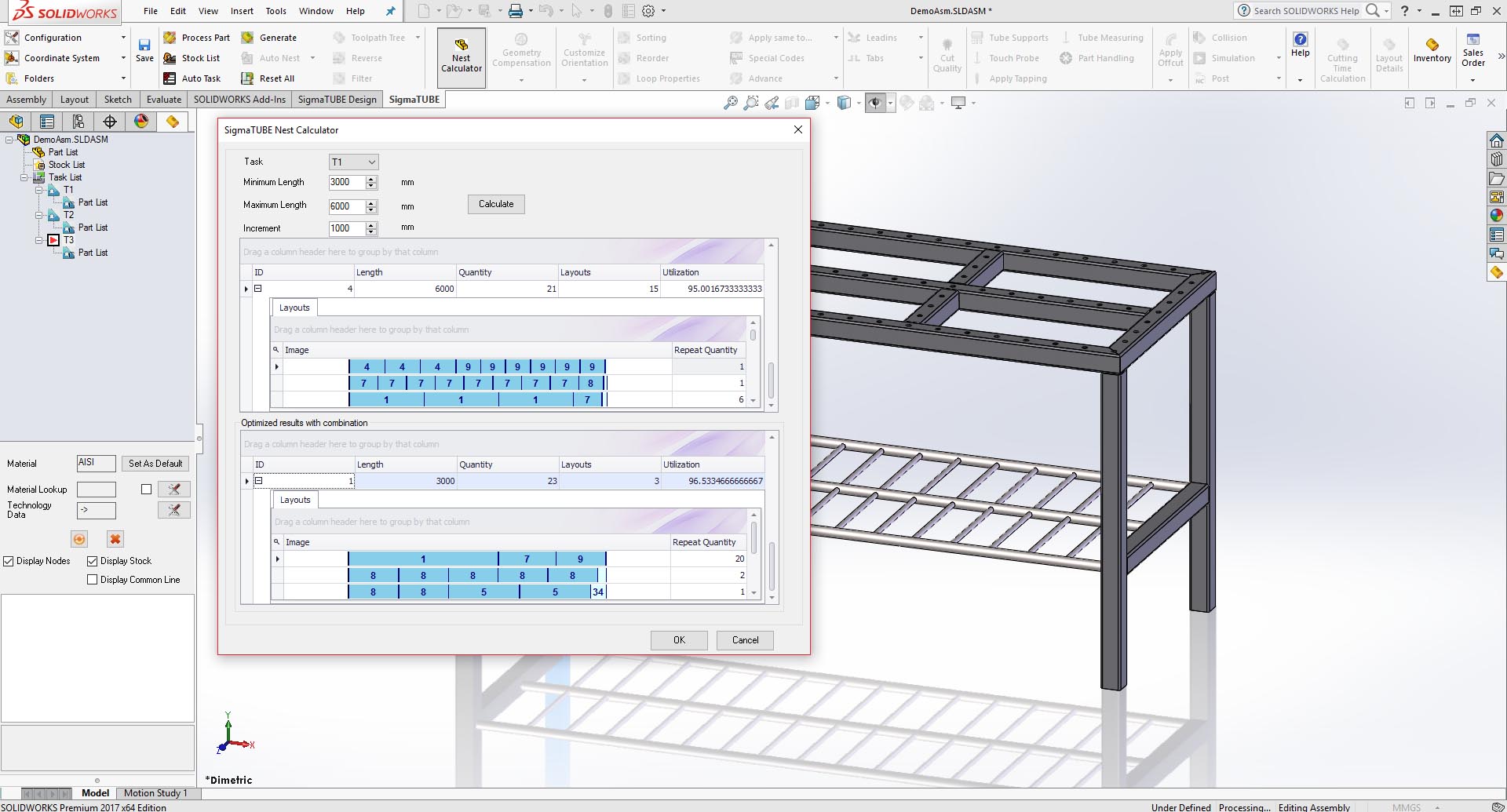 Nesting calculates material quantity and cutting order.