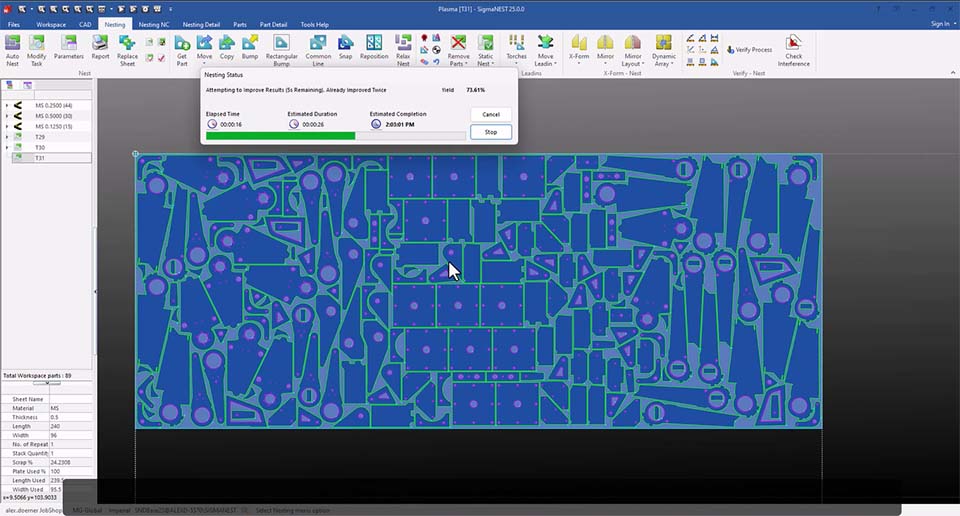 Hyperefficient HD SuperNest engine in v25 now supports floating leadins to ensure accuracy.